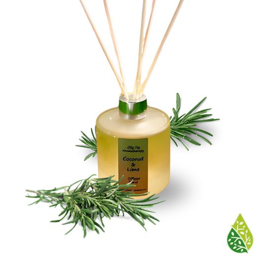 Coconut & Lime reed diffuser: Transport yourself to a tropical paradise with the exotic blend of creamy coconut and zesty lime.